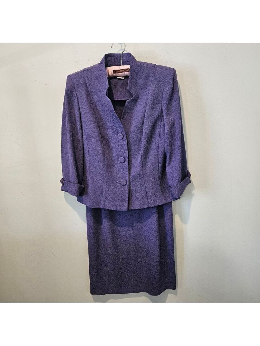 Women's Miss Dorby Vintage 80s Brocade Skirt Suit Set Size 6P Purple